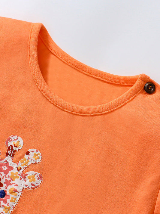 Girls’ Clothing Summer Collection – Floral Giraffe Pattern Children’s T-Shirt