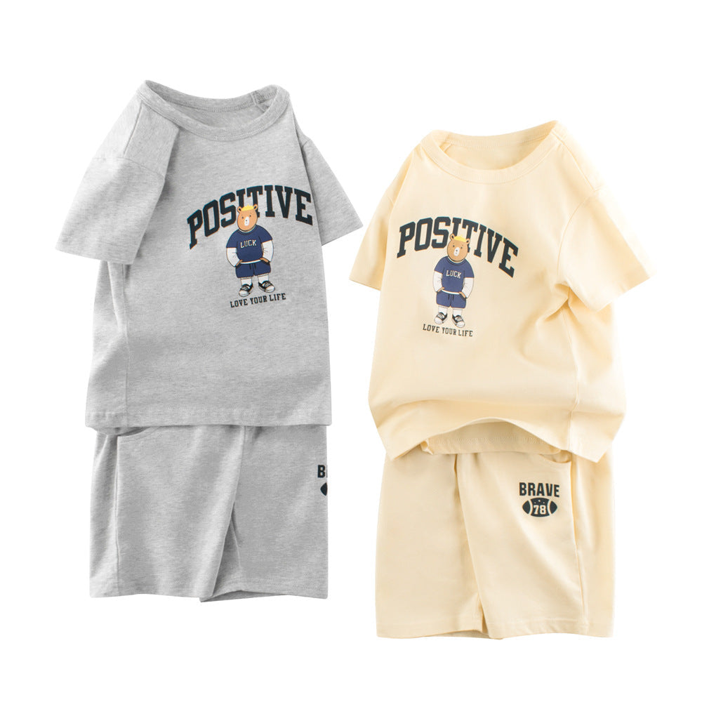 Summer Baby Kids Boys Cartoon Pattern T-shirt and Shorts Clothing Set