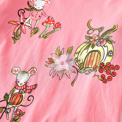 Spring and Autumn Girls Floral Pattern Long Sleeves Top and Pants Clothing Set