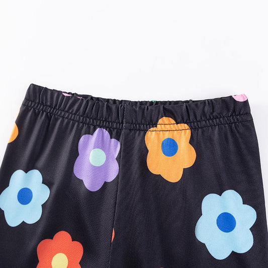 Spring and Autumn Girls Flowers Pattern Long Sleeves Top and Pants Clothing Set