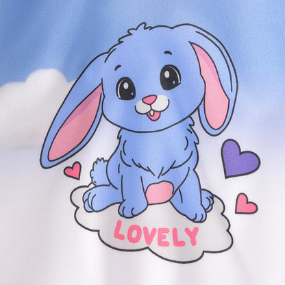 Spring and Autumn Girls Cartoon Pattern Long Sleeves Hoodie and Pants Clothing Set