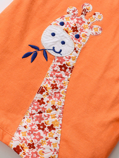Girls’ Clothing Summer Collection – Floral Giraffe Pattern Children’s T-Shirt