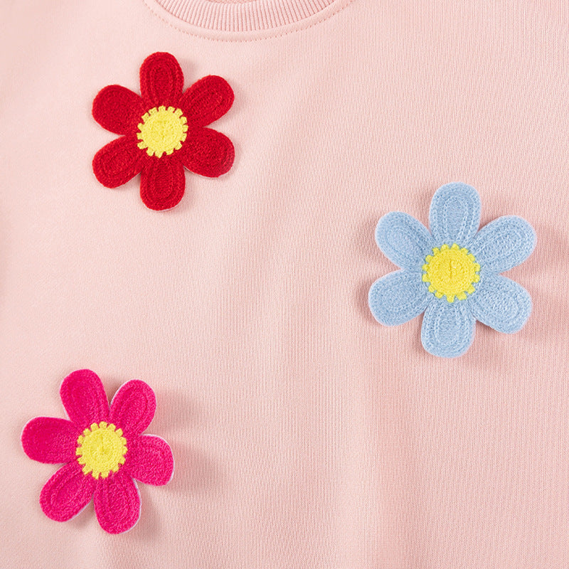 Spring and Autumn Girls Flowers Pattern Long Sleeves Top and Pants Clothing Set