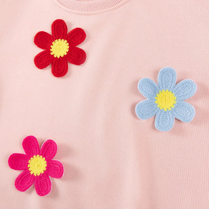 Spring and Autumn Girls Flowers Pattern Long Sleeves Top and Pants Clothing Set