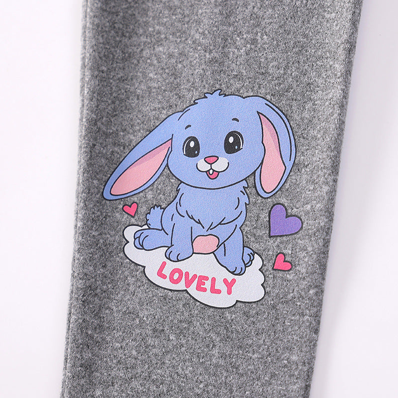 Spring and Autumn Girls Cartoon Pattern Long Sleeves Hoodie and Pants Clothing Set