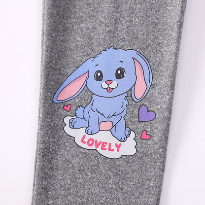 Spring and Autumn Girls Cartoon Pattern Long Sleeves Hoodie and Pants Clothing Set